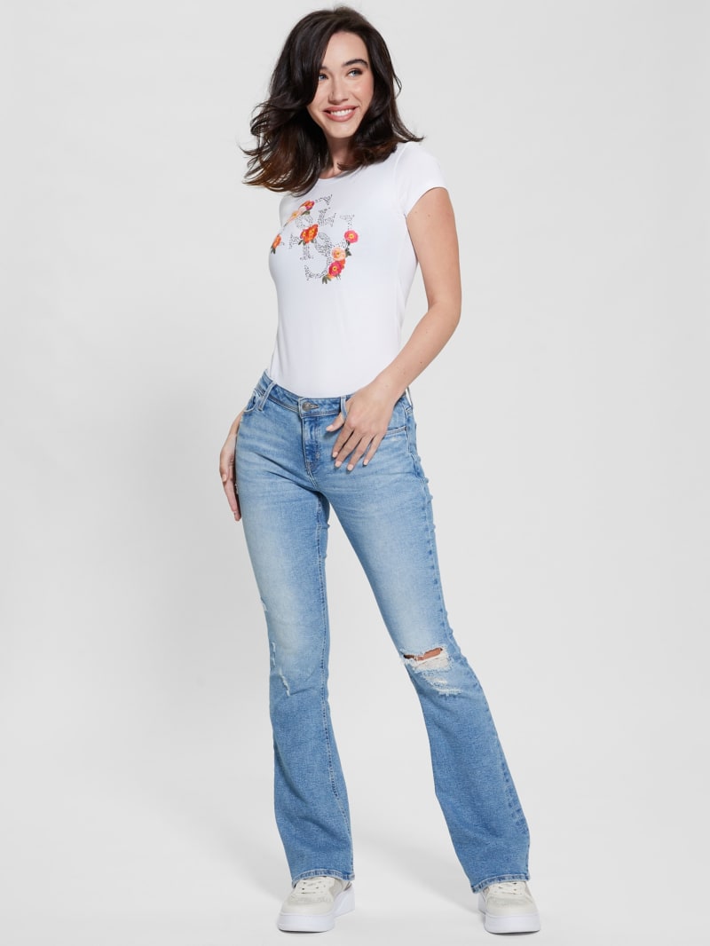 Guess Quattro G Floral Tee - Pure White