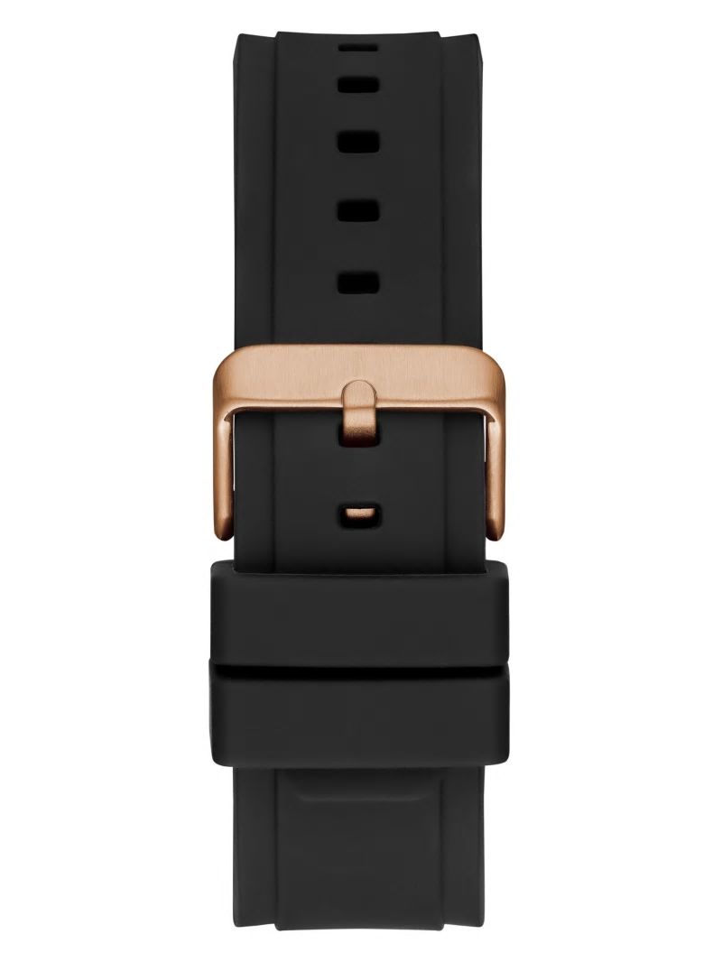 Guess Rose Gold-Tone and Black Silicone Multifunction Watch - Black Snakeskin