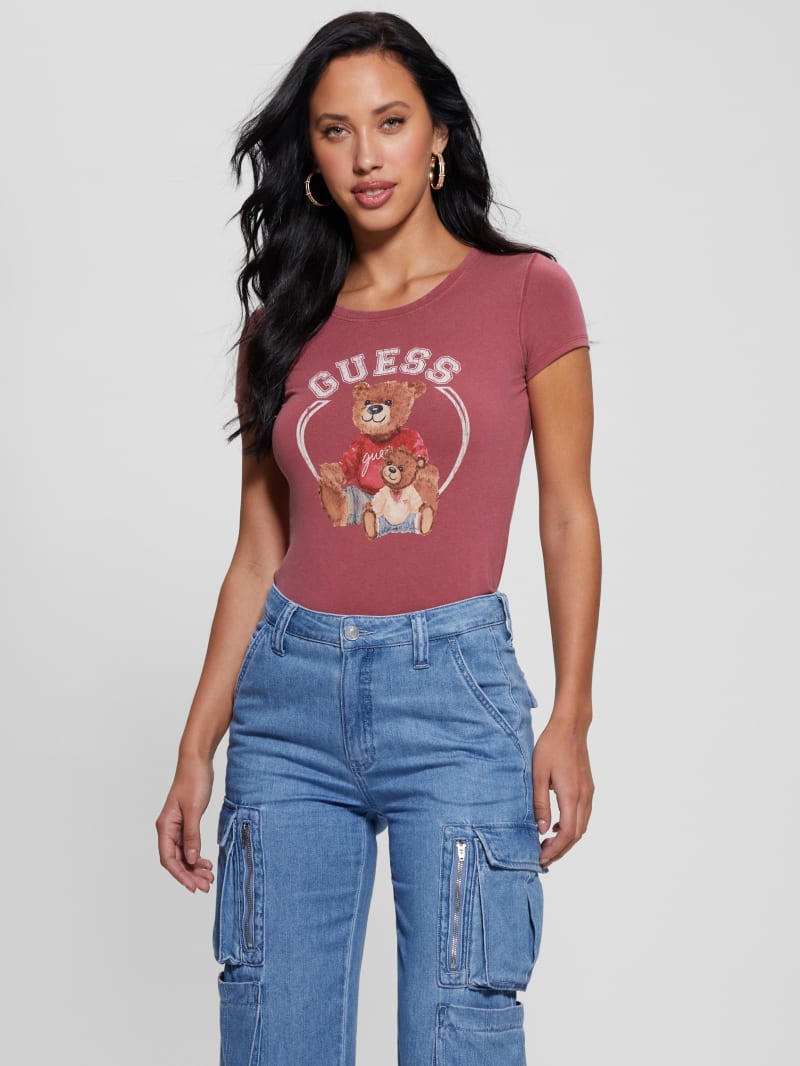 Guess Varsity Bear Tee - Tahiti Red Multi