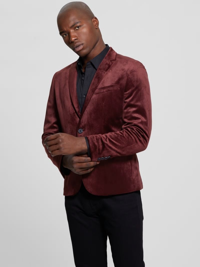 Guess Fulham Velvet Blazer - Red Noir