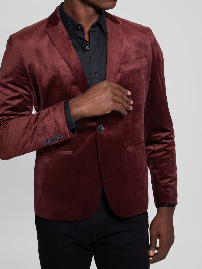 Guess Fulham Velvet Blazer - Red Noir