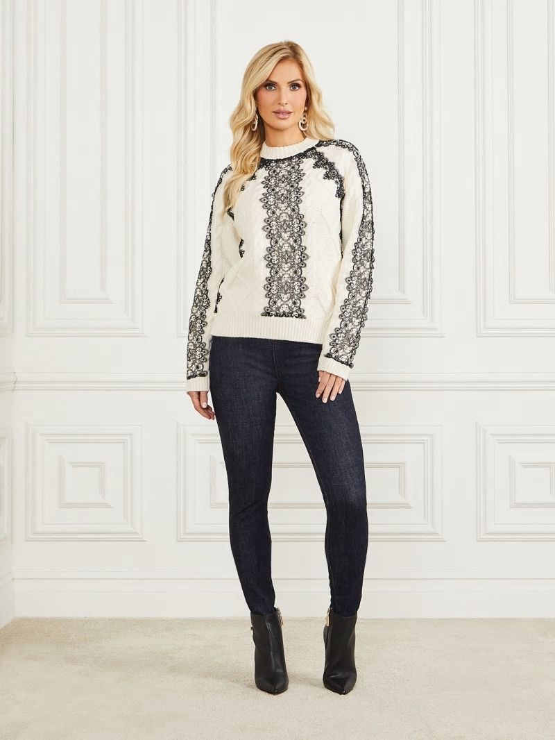 Guess Aura Lace Sweater Top - Pale Pearl