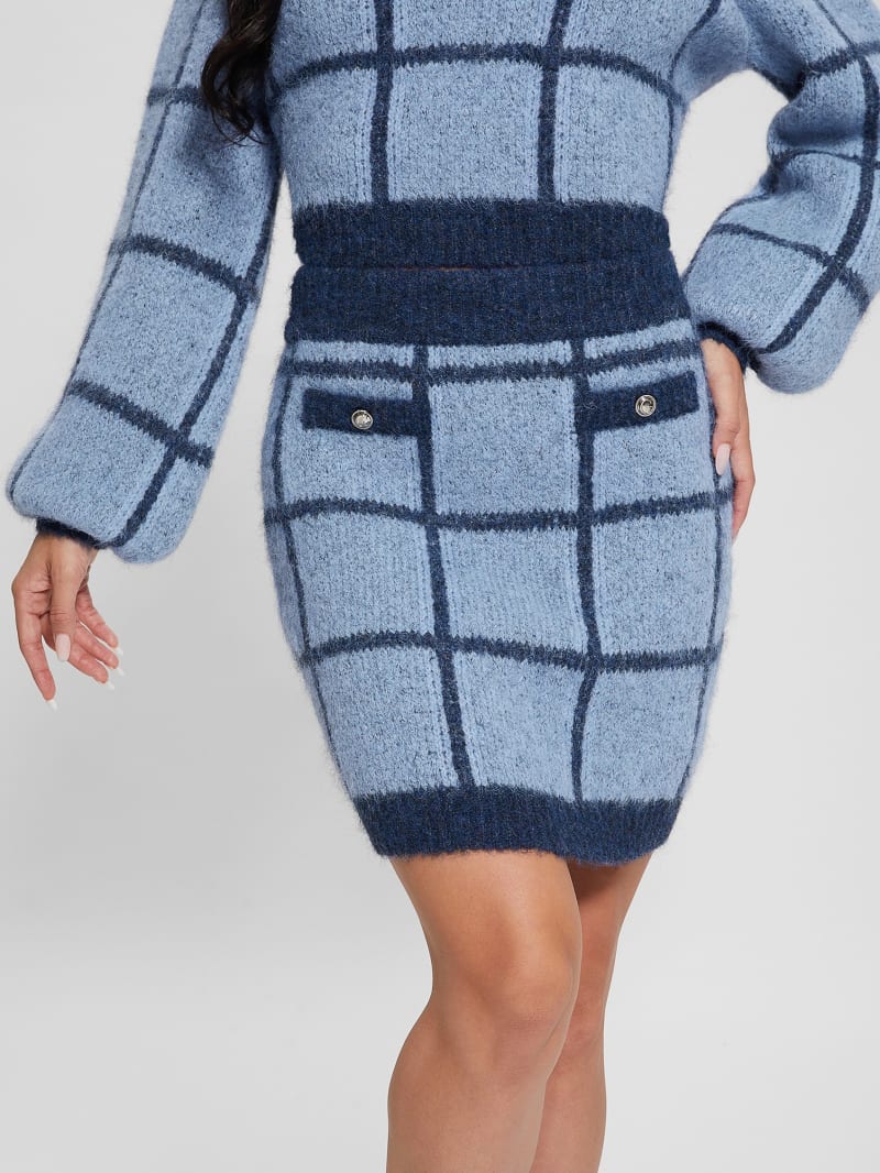 Guess Nadia Plaid Sweater Skirt - Blue Check