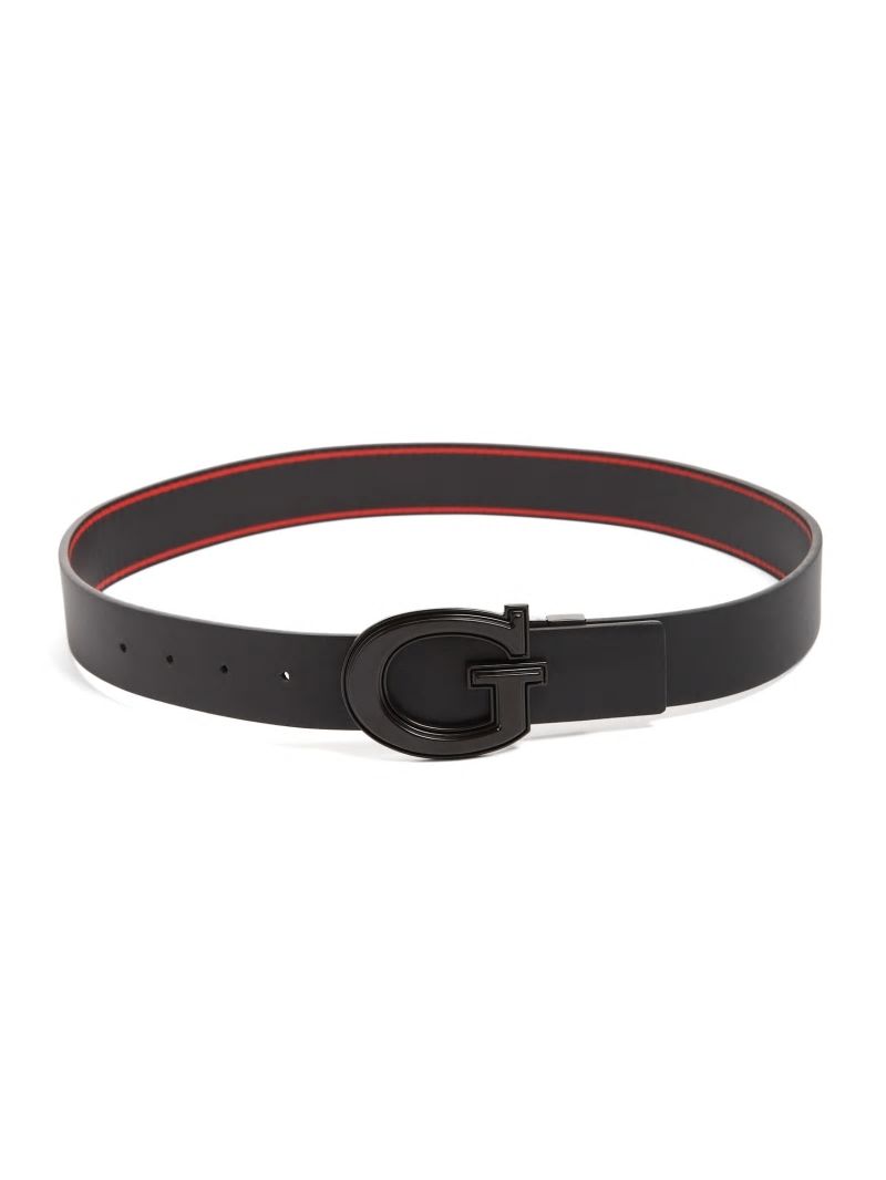 Guess Reversible Striped G Buckle Belt - Black/Red