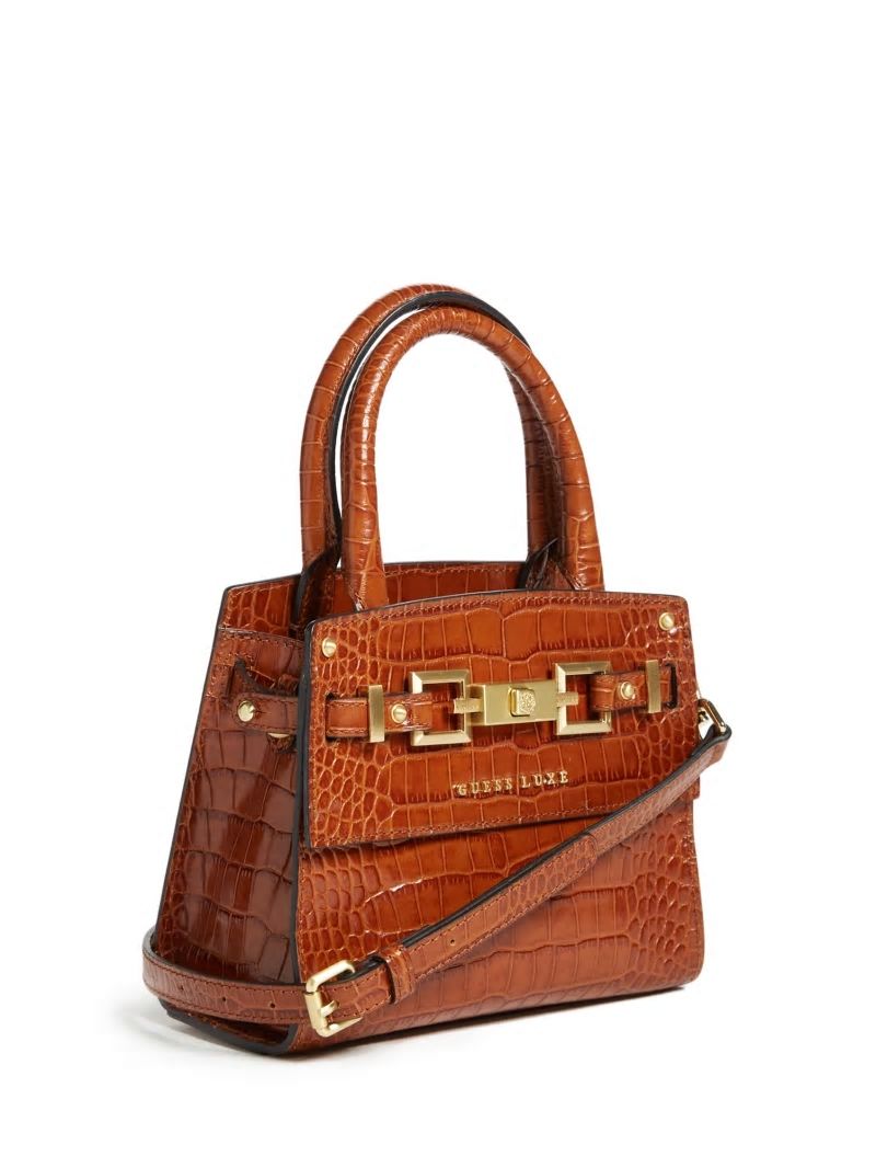 Guess Cristina Leather Mini Satchel - Cognac