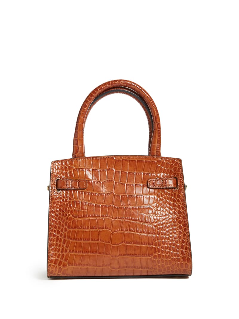 Guess Cristina Leather Mini Satchel - Cognac