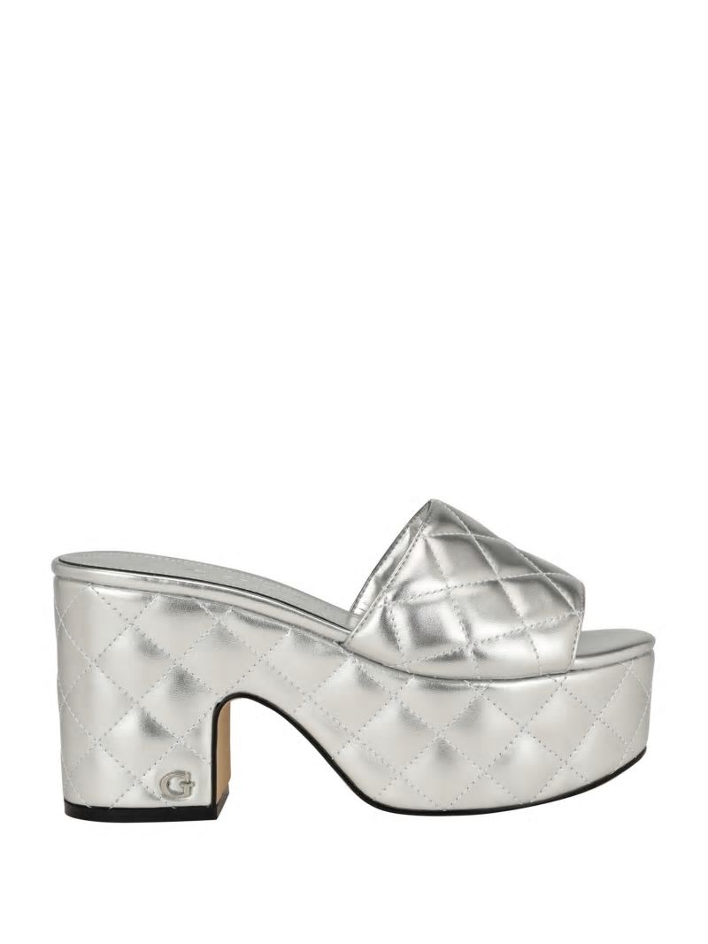 Guess Yanni Quilted Platform Mules - Silver 040