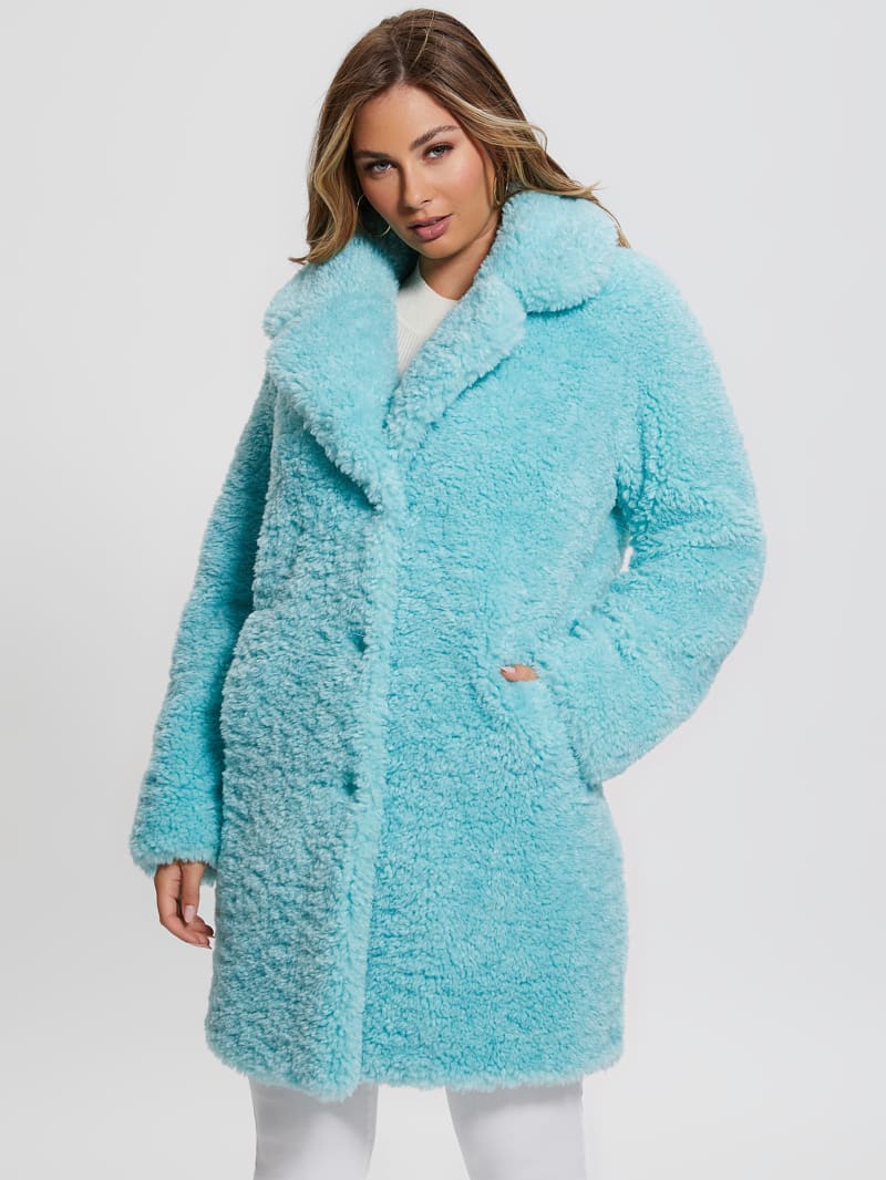 Guess Nives Faux-Fur Coat - Surf Jade Multi