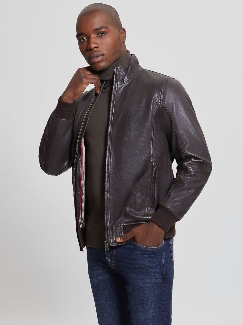 Guess Soft Leather Jacket - Bark Brown