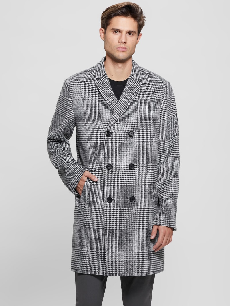 Guess Leo Glenn Wool-Blend Double-Breasted Coat - Jet Black Multi