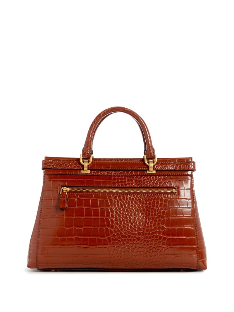 Guess Sestri Crocodile-Embossed Satchel - Cognac