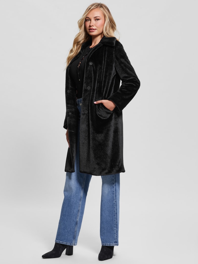 Guess Simmone Faux-Fur Coat - Black