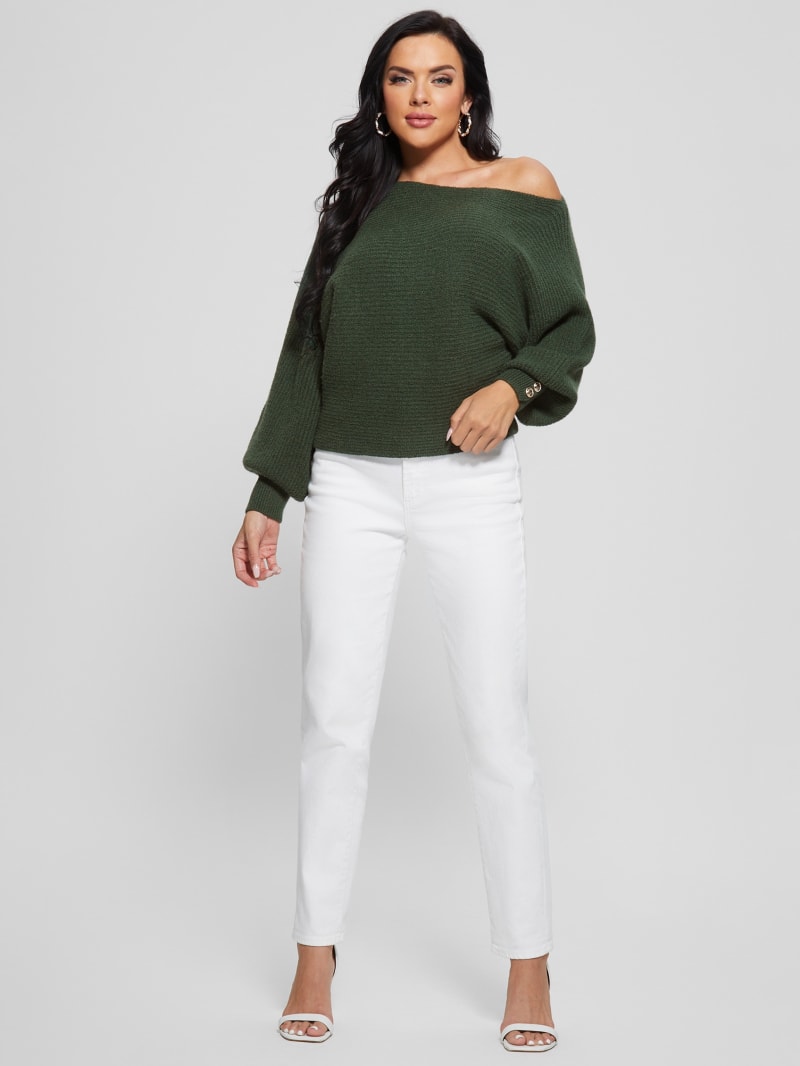 Guess Isadora Off-Shoulder Sweater - Moss Mat