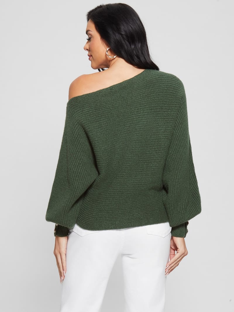 Guess Isadora Off-Shoulder Sweater - Moss Mat