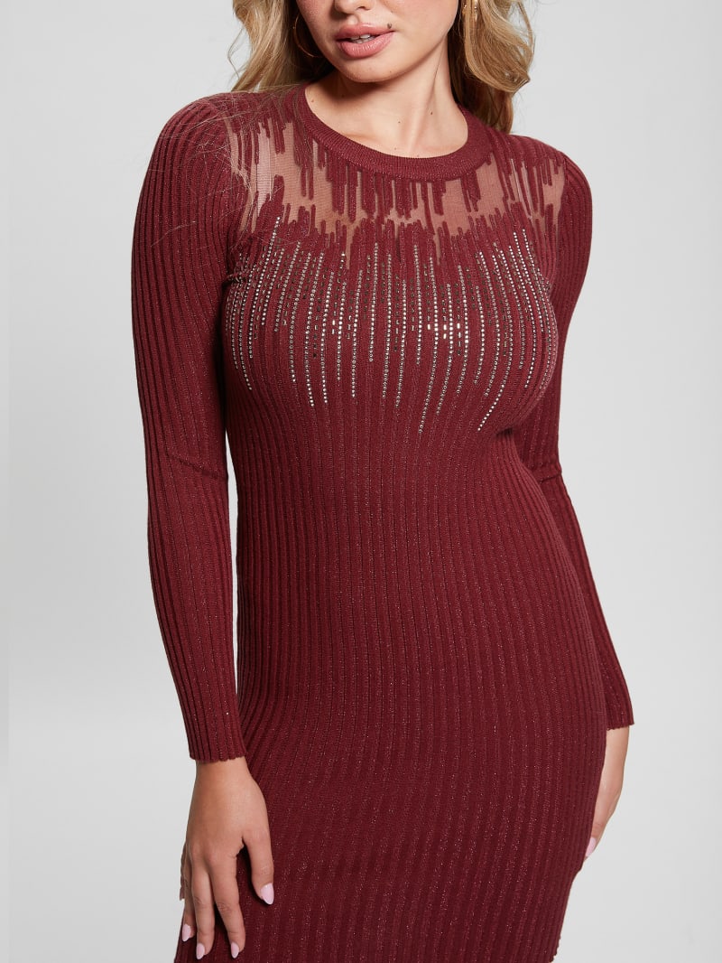 Guess Claudine Shimmer Sweater Dress - Tahiti Red