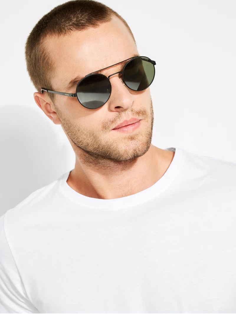 Guess Jack Round Aviator Sunglasses - Black