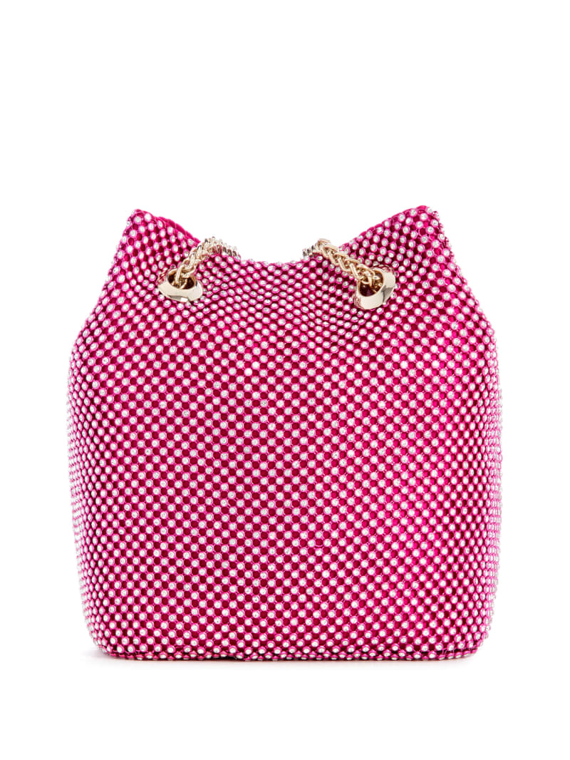 Guess Lua Rhinestone Mesh Mini Pouch Bag - Fuchsia