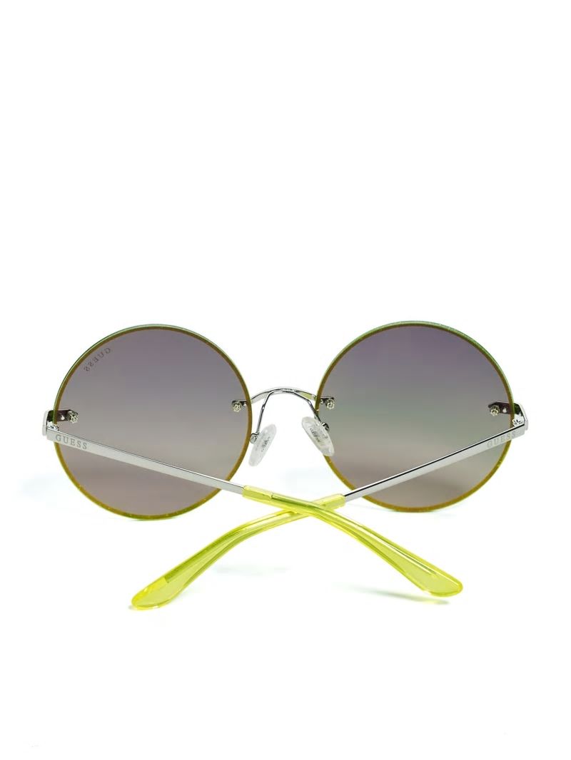 Guess Greyson Glitter Trim Round Sunglasses - Yellow