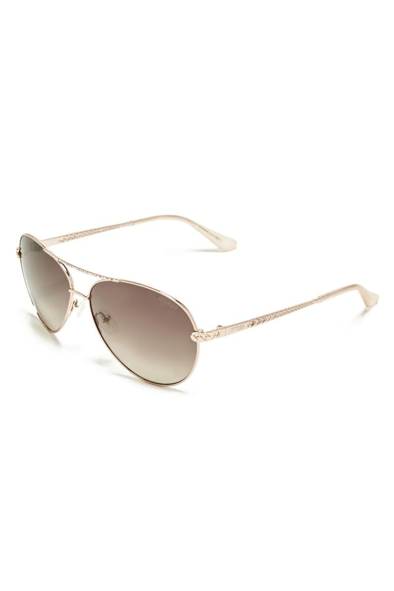 Guess Catherine Rhinestone Aviator Sunglasses - Rose Gold