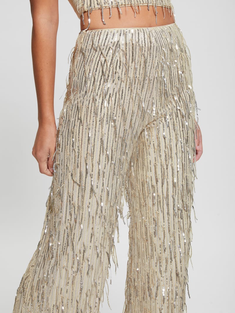 Guess Heidi Sequin Fringe Pants - Off White Multi