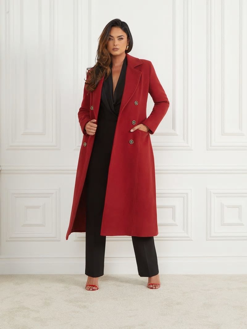 Guess Eliza Wool-Blend Coat - Lacquer Red A503