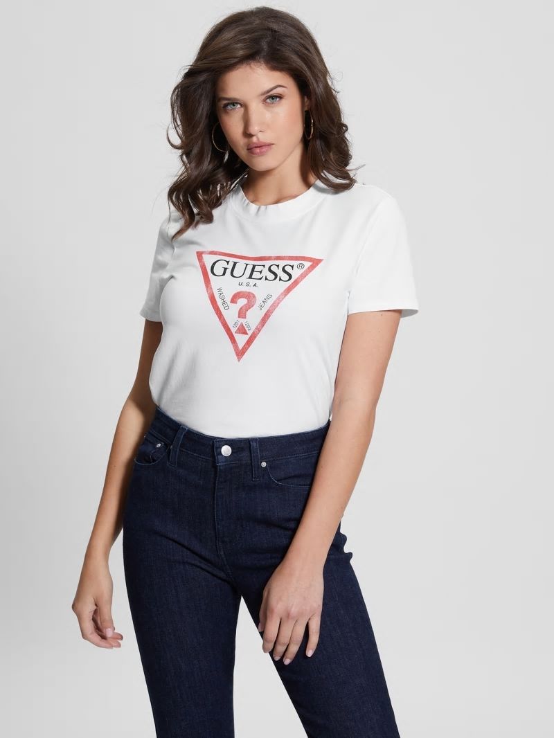 Guess Eco Triangle Logo Tee - Pure White