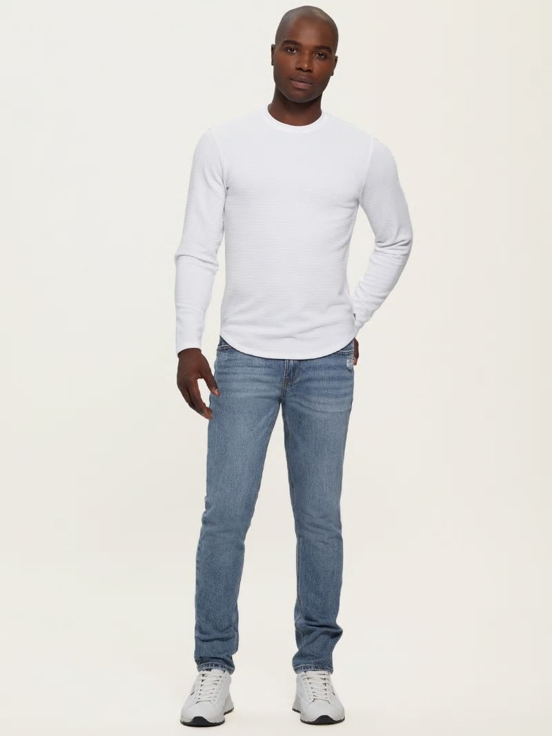 Guess Textured Jersey Long-Sleeve Tee - Pure White