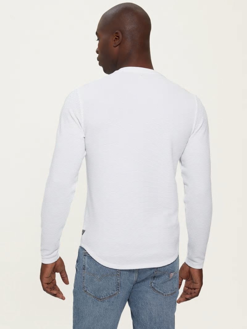 Guess Textured Jersey Long-Sleeve Tee - Pure White