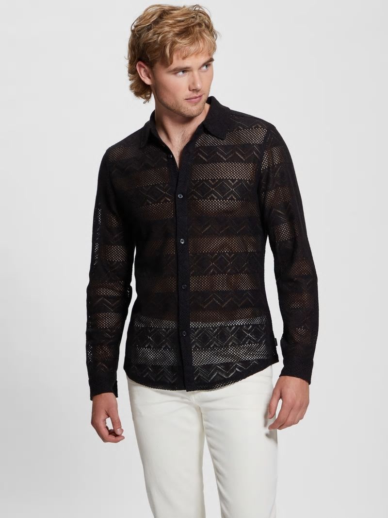 Guess Geo Crochet Shirt - Black