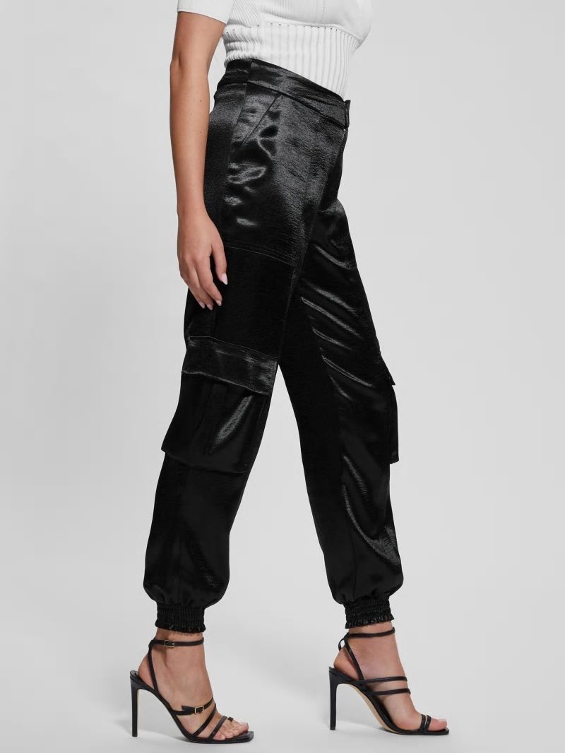 Guess Eco Soundwave Satin Cargo Pants - Black