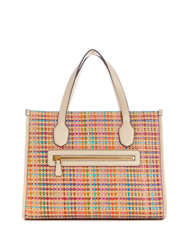 Guess Silvana Colorful Straw Tote - White Multi