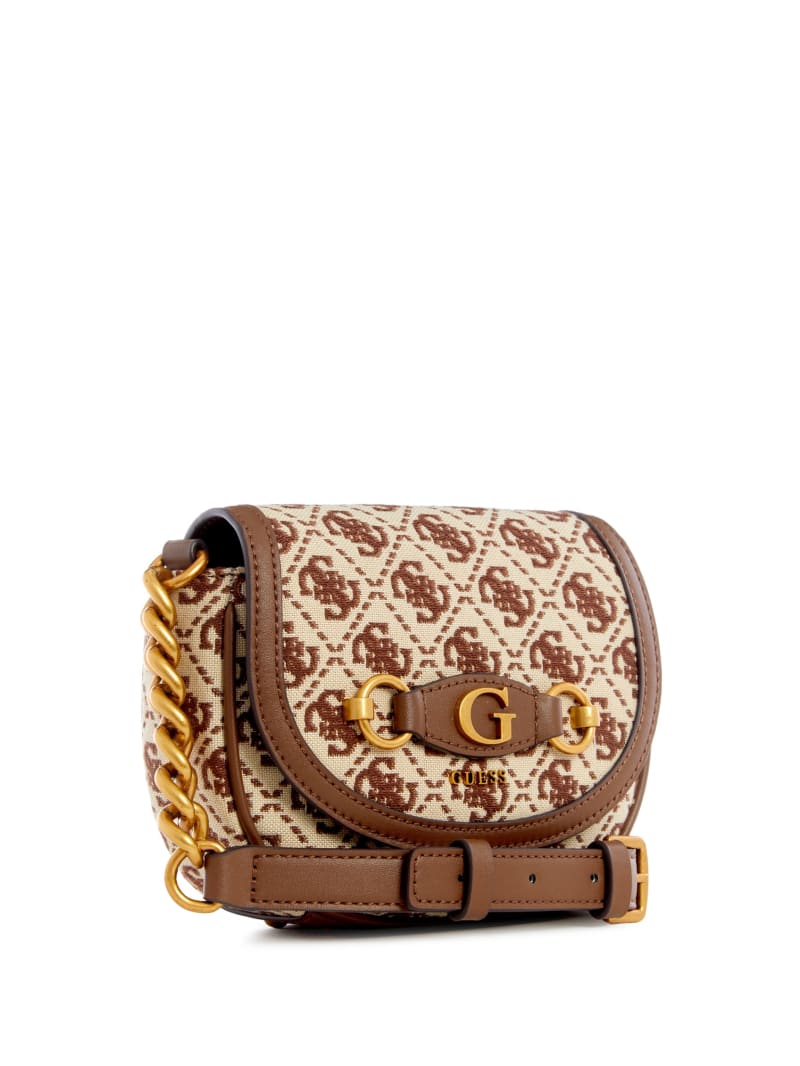 Guess Izzy Jacquard Logo Mini Crossbody - Brown Multi