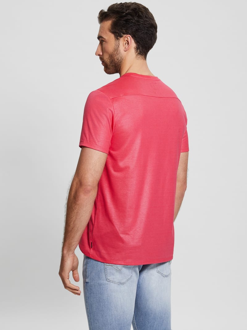 Guess Mason Yoke V-Neck Tee - Virtual Pink