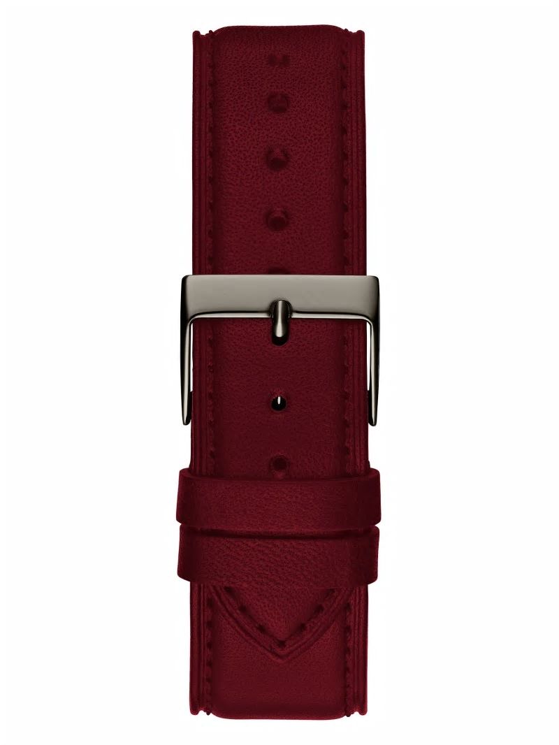 Guess Gunmetal and Burgundy Leather Analog Watch - Burgundy