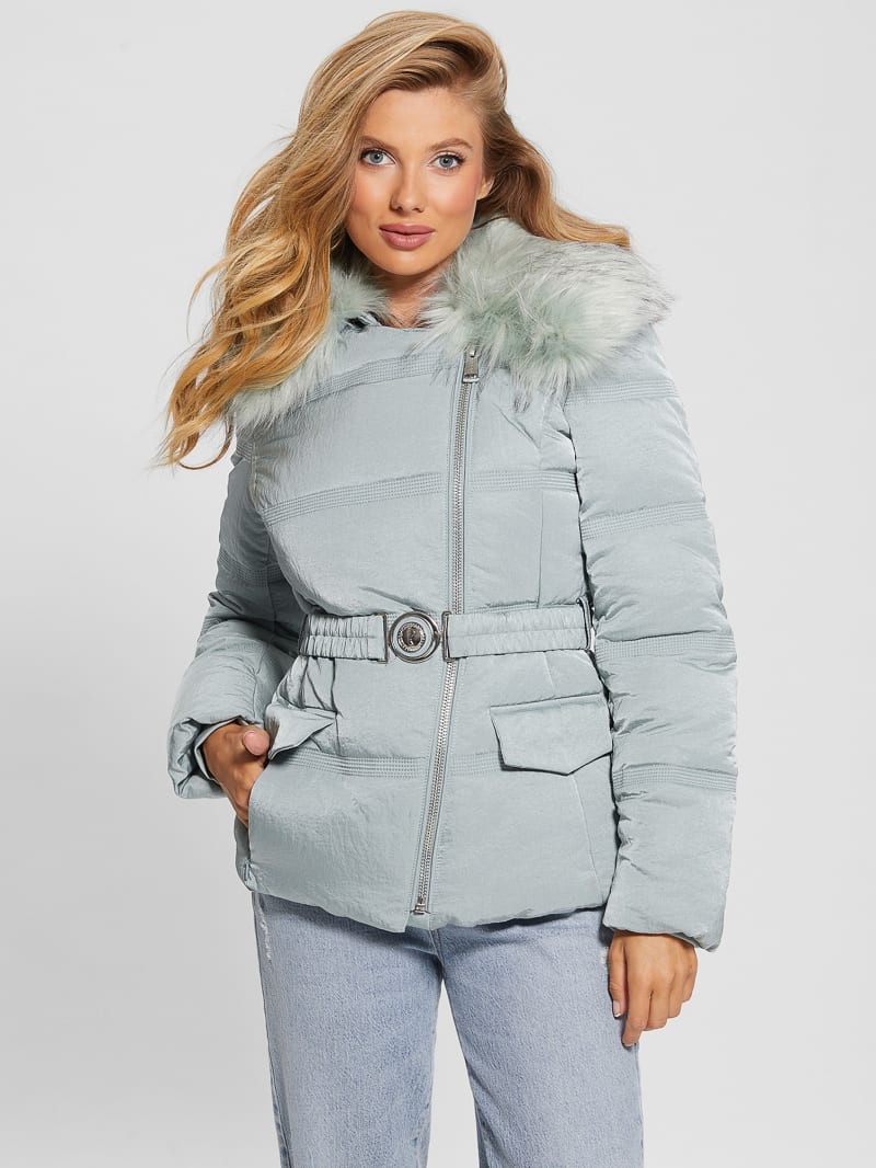 Guess Eco Marisol Belted Puffer Jacket - Full Grey Multi