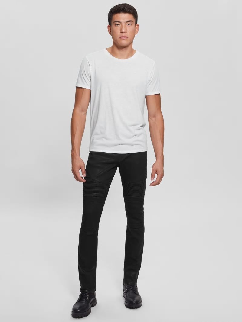 Guess Coated Slim Tapered Pintuck Moto Jeans - Black