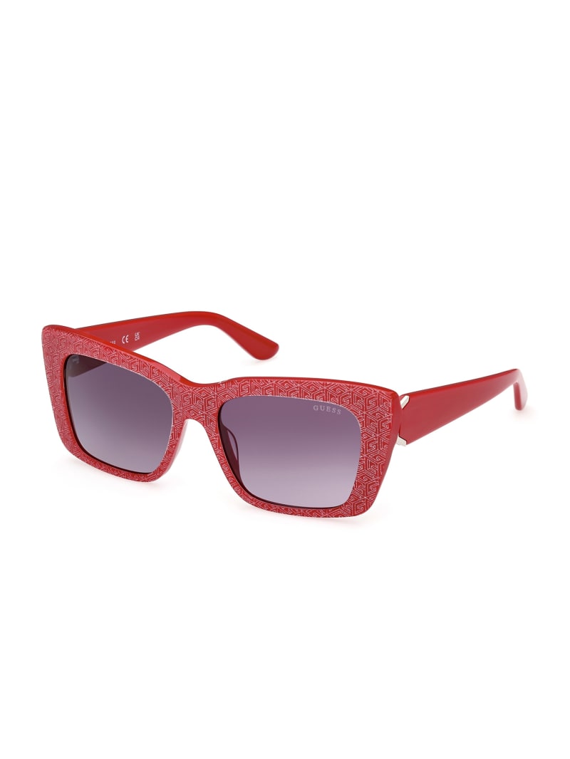 Guess Square Logo Print Plastic Sunglasses - Red