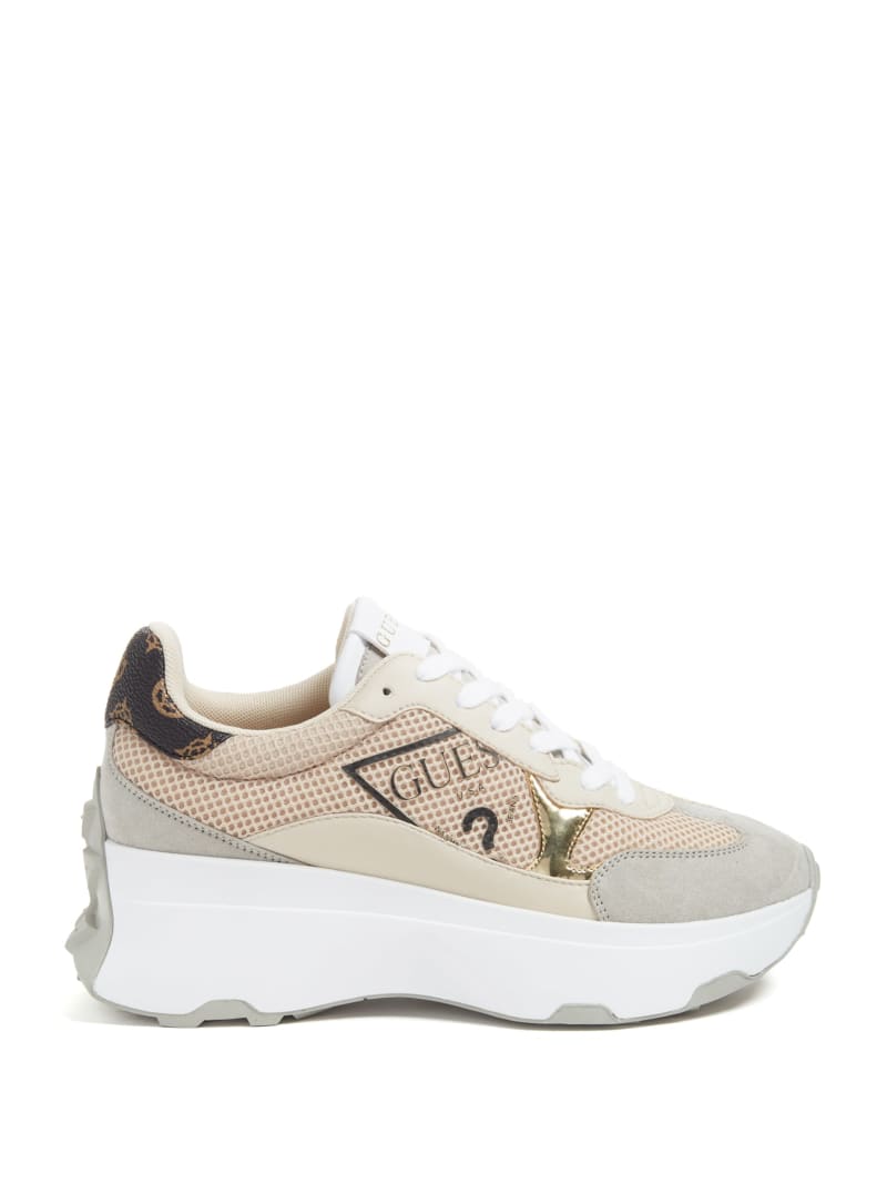 Guess Calebb Logo Print Sneakers - Medium Natural Logo