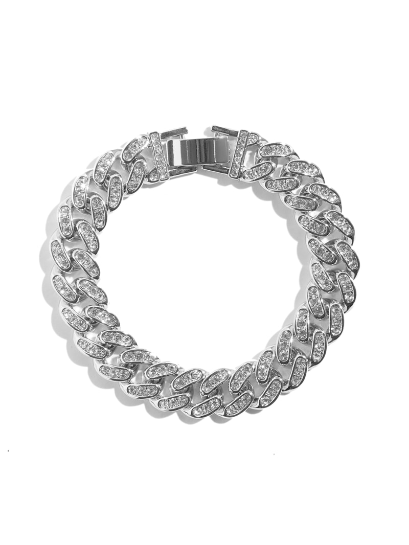 Guess Silver-Tone Crystal Curb Chain Bracelet - Silver