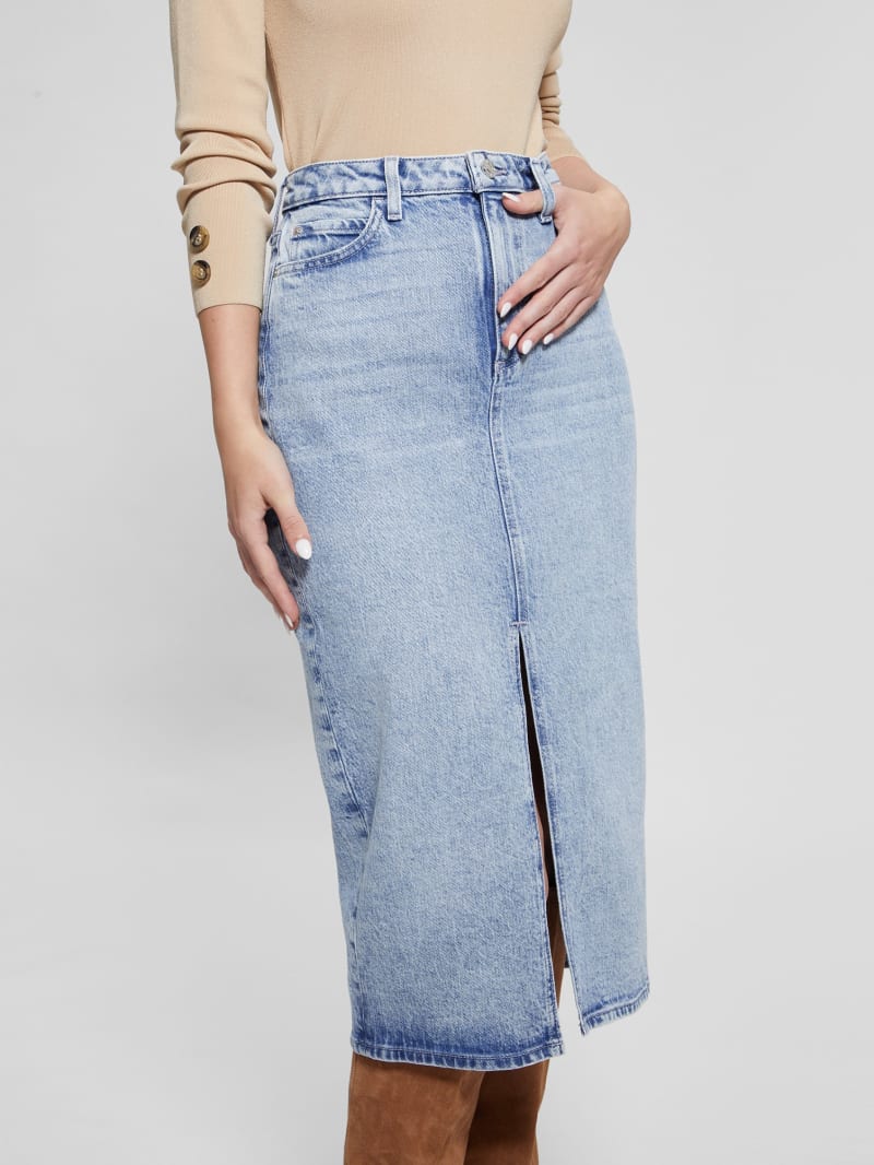 Guess Mila Denim Midi Skirt - Shallow