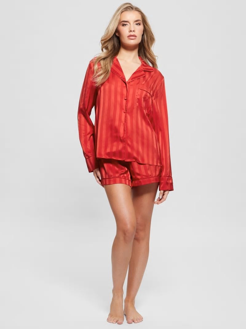 Guess Eco Satin Shorts PJ Set - Rugby Red