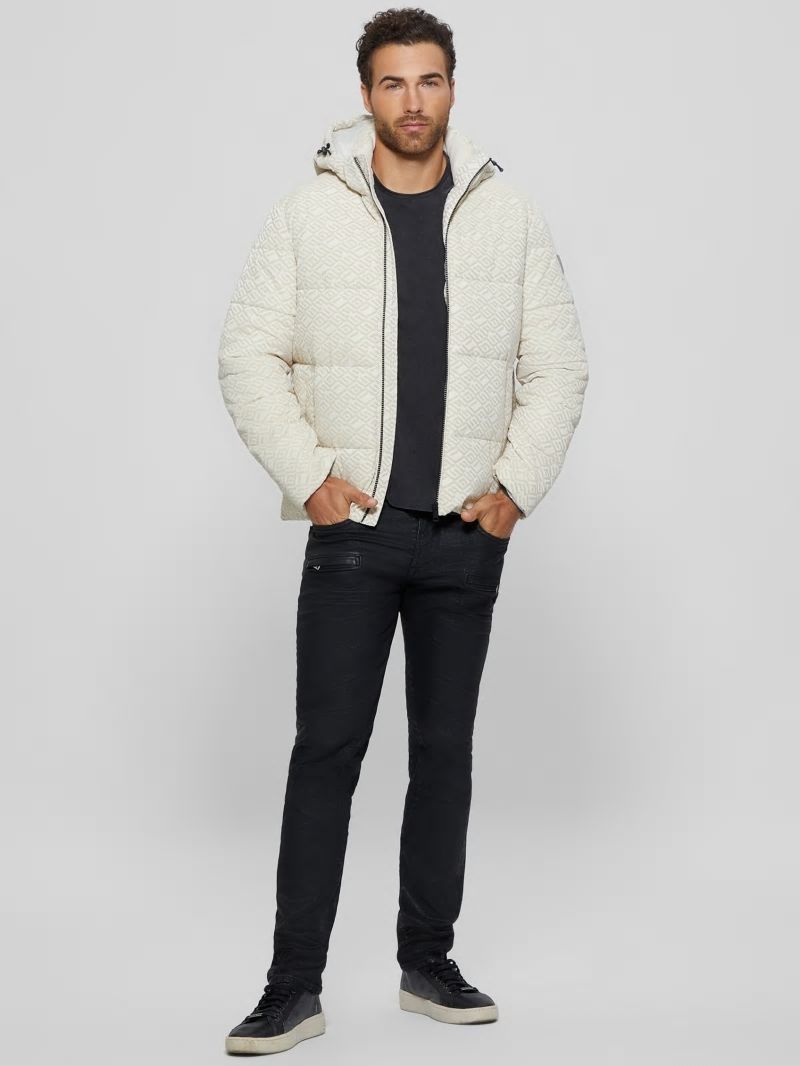 Guess Logo Hooded Puffer Jacket - Muted Stone Flock Guess