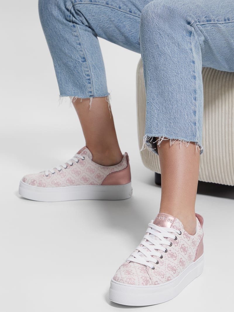 Guess Giaa Logo Print Low-Top Sneakers - Medium Pink Logo