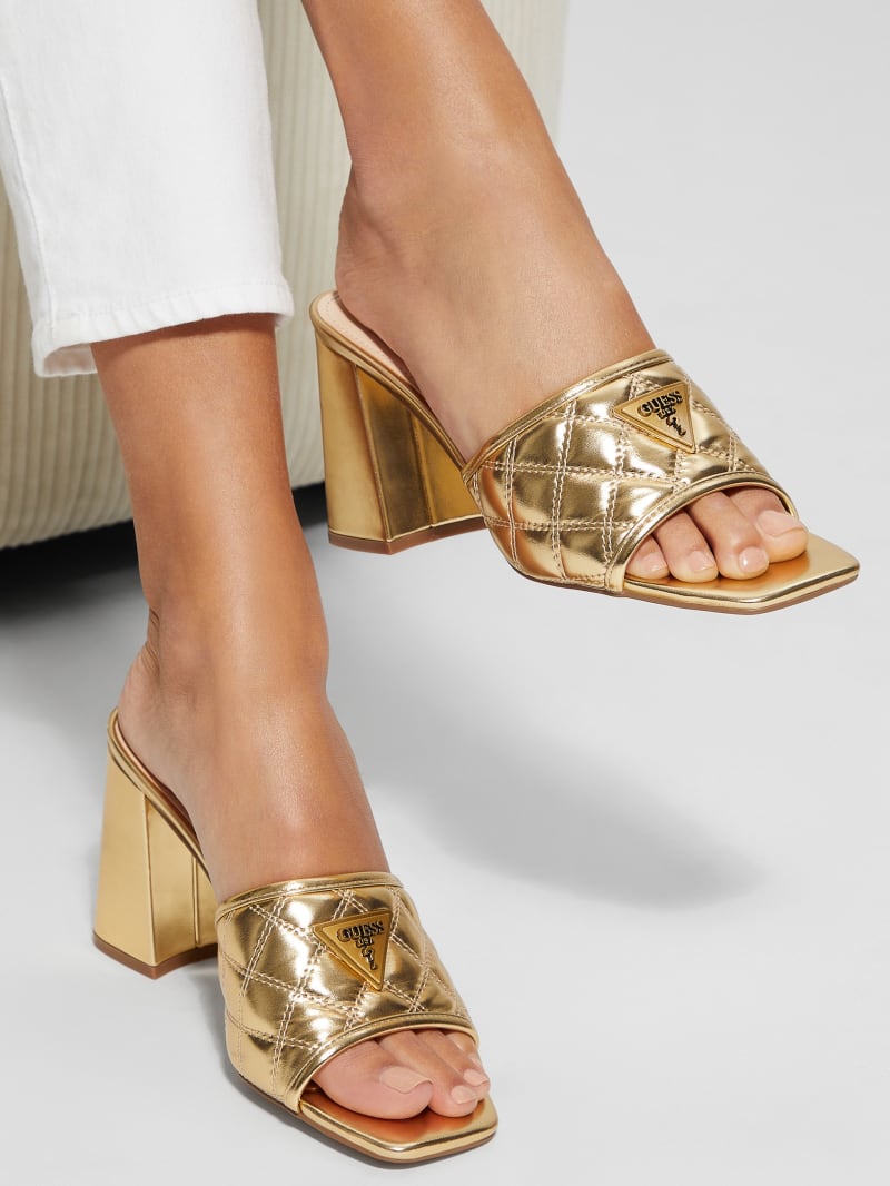 Guess Quilted Block Metallic Heels - Gold