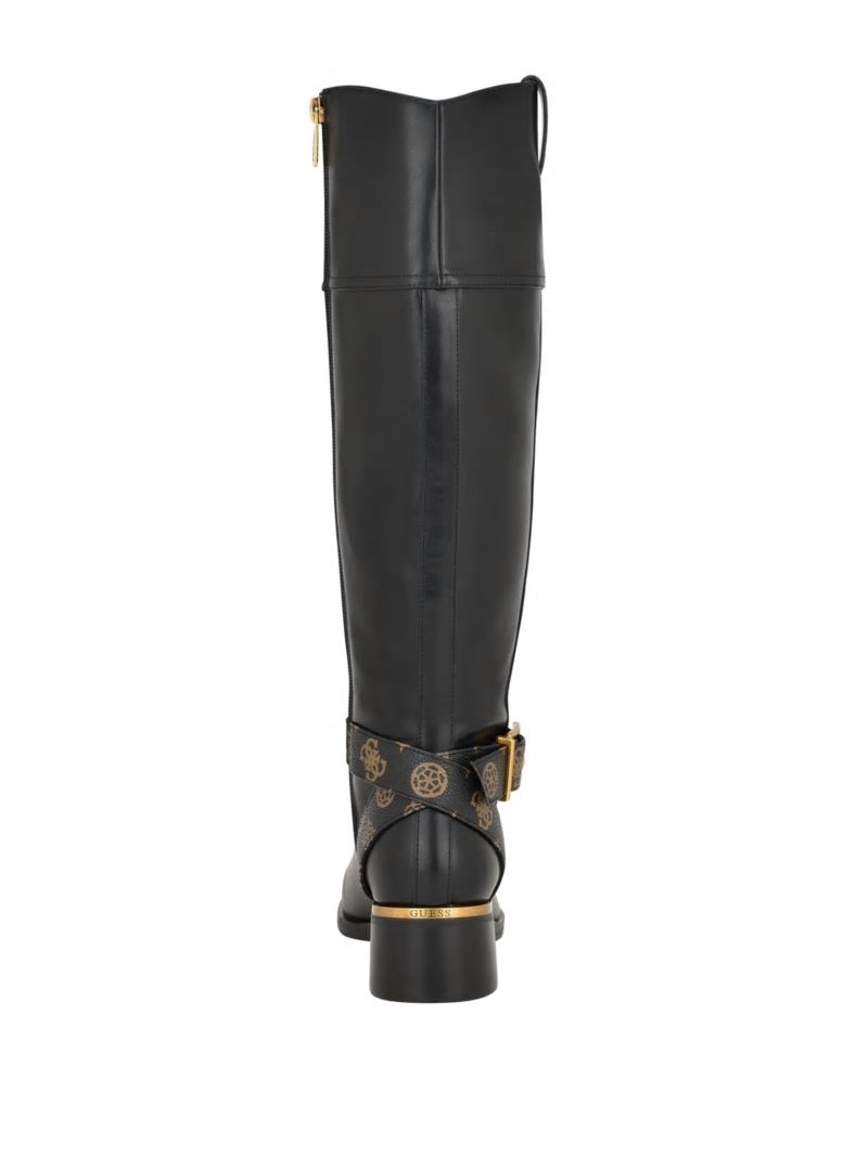 Guess Eveda Buckle Riding Boots - Black Leather