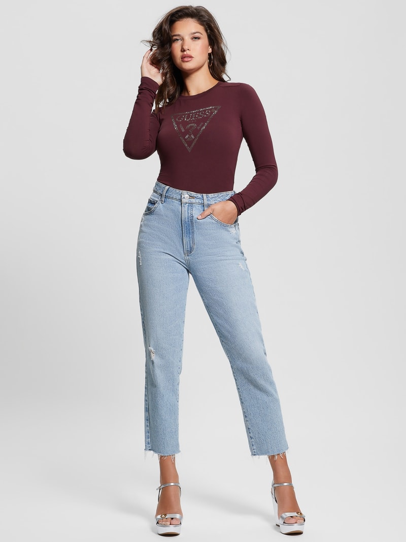 Guess Eco Rhinestone Triangle Long-Sleeve Bodysuit - Mystic Wine