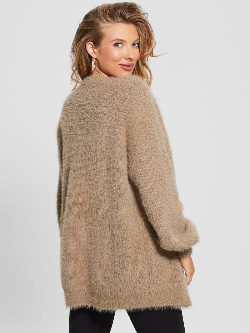 Guess Sahar Fuzzy Cardigan Sweater - Silk Taupe Multi