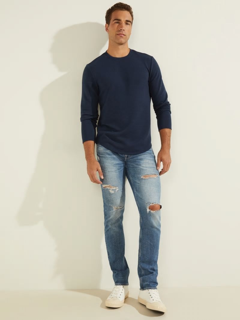 Guess Textured Jersey Long-Sleeve Tee - Silk Blue