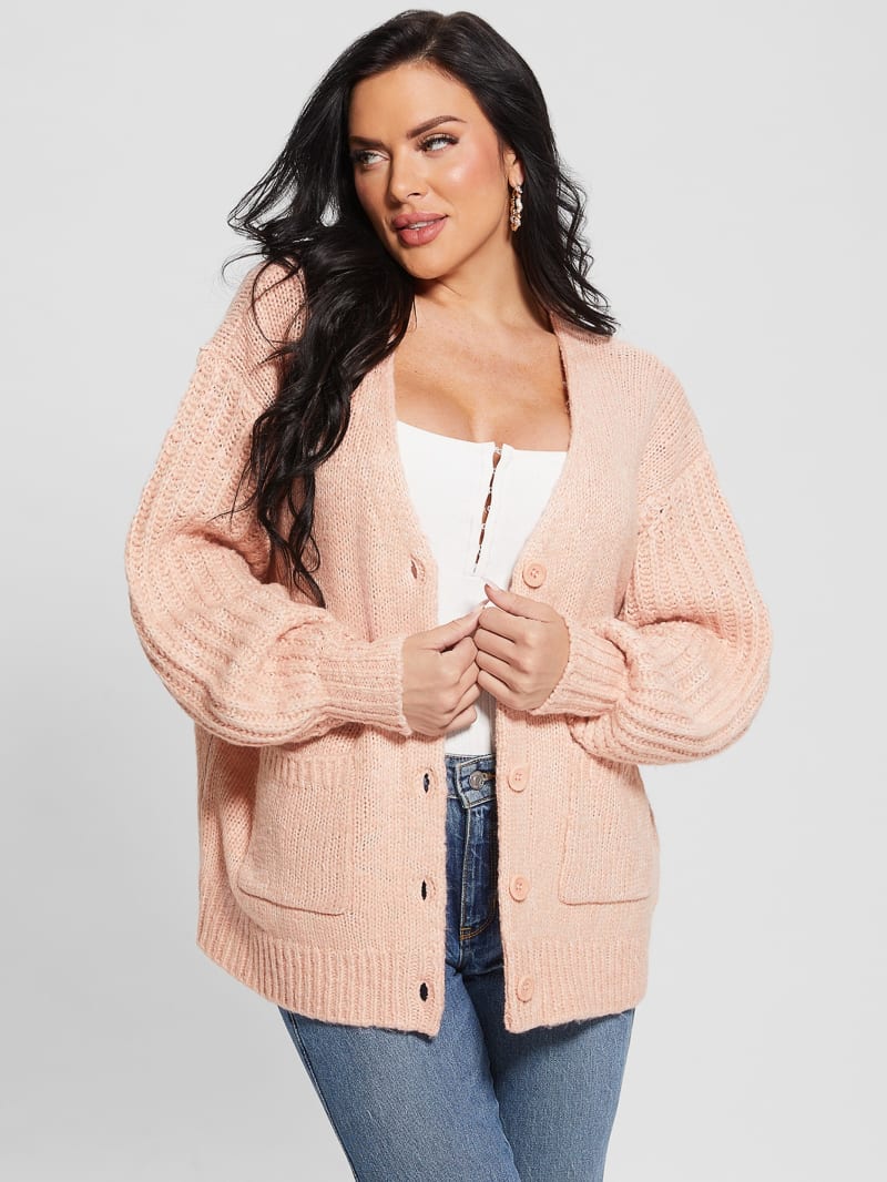 Guess Eco Hiro Knit Cardigan Sweater - Smooth Pink Multi