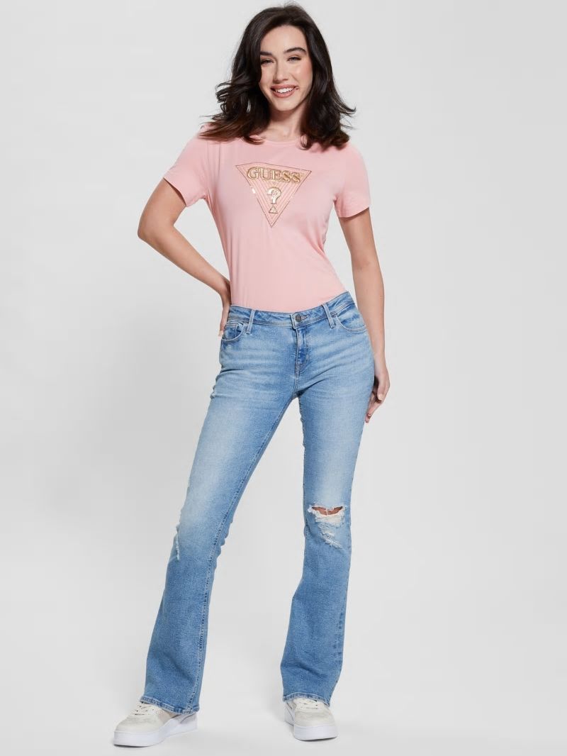 Guess Eco Multi-Tone Sequin Logo Tee - Smooth Pink